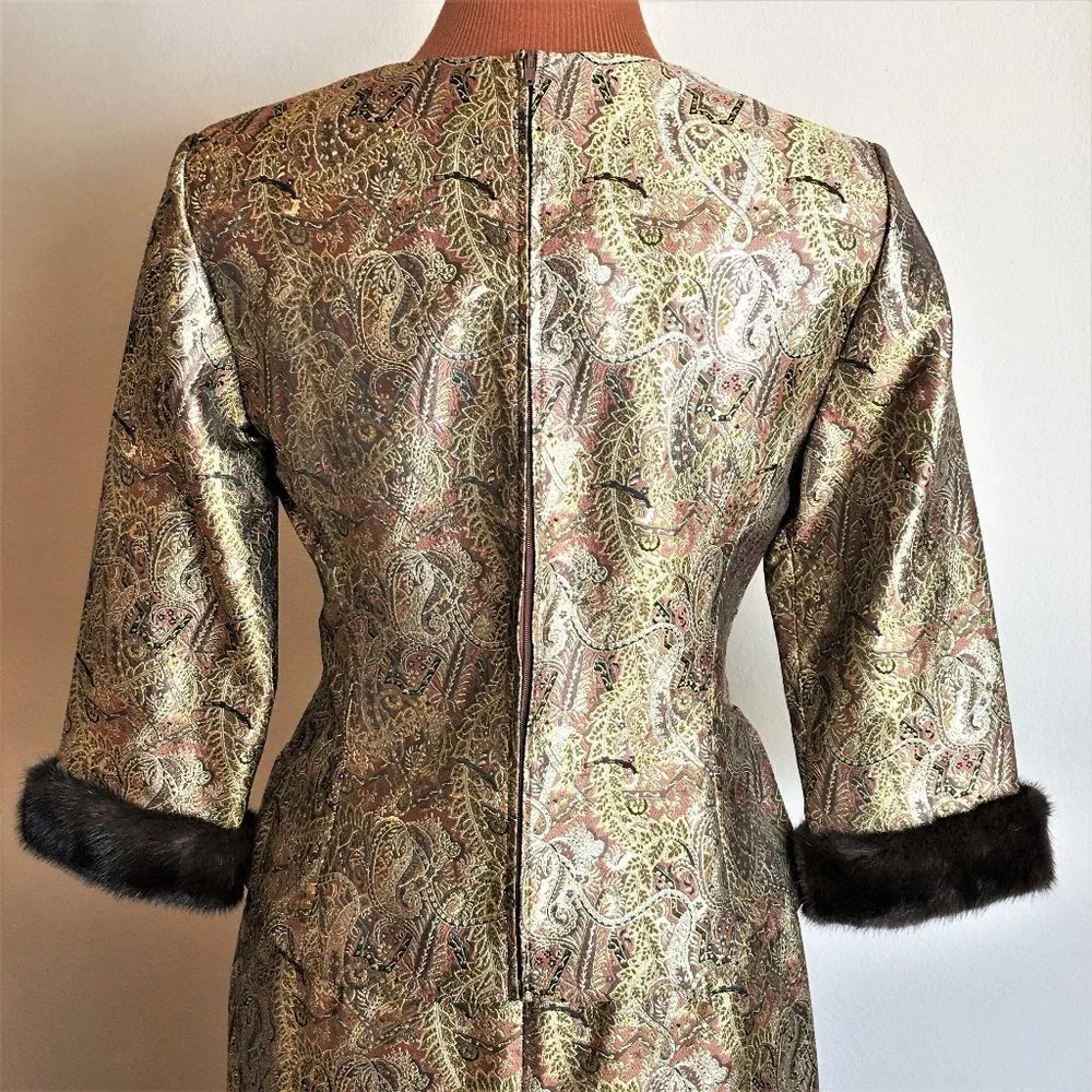 CHETTA B Gold Brocade 2-pc Skirt Set w/Mink Trim - Picture 7 of 16
